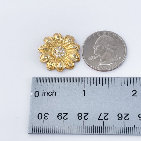 Vintage Israel Gold-Tone Cubic Zirconia Sunflower Pendant - Picture 7 of 7